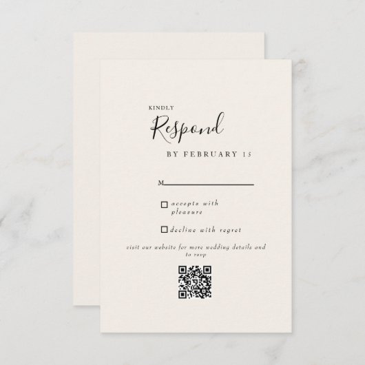Cream Modern Wedding QR Code UAWG RSVP Karte (Vorne/Hinten)