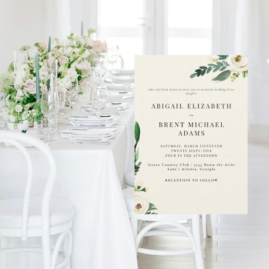 Cream Modern White Floral Bride Eltern Hochzeit Einladung