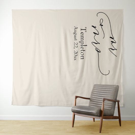 Cream Mr. & Mrs. Simple Links Aligned Foto Hinterg Wandteppich (Beispiel (Horizontal))