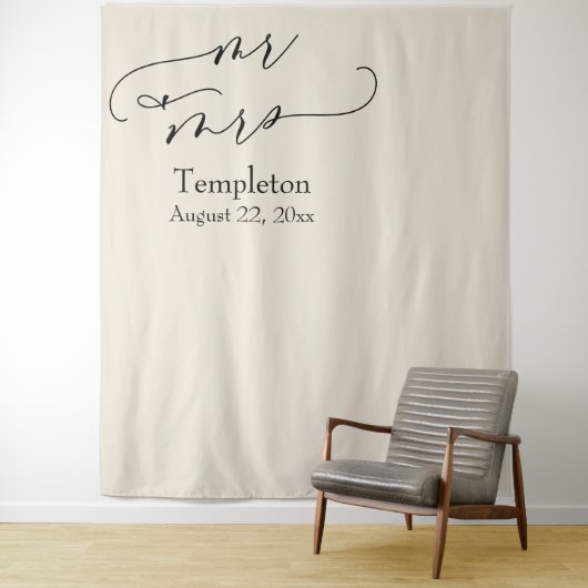 Cream Mr. & Mrs. Simple Links Aligned Foto Hinterg Wandteppich (Beispiel)