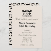 Cream Mustaches 50. Geburtstag Einladung (Vorne/Hinten)