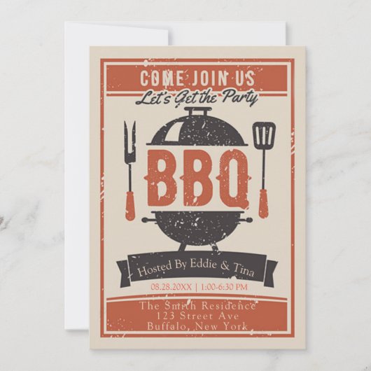 Cream Navy Orange GRILLEN Party Einladung (Vorderseite)