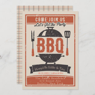 Cream Navy Orange GRILLEN Party Einladung