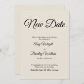 Cream New Date Postponed Wedding Announcement Einladung (Vorne/Hinten)