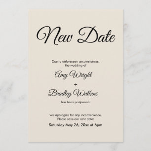 Cream New Date Postponed Wedding Announcement Einladung