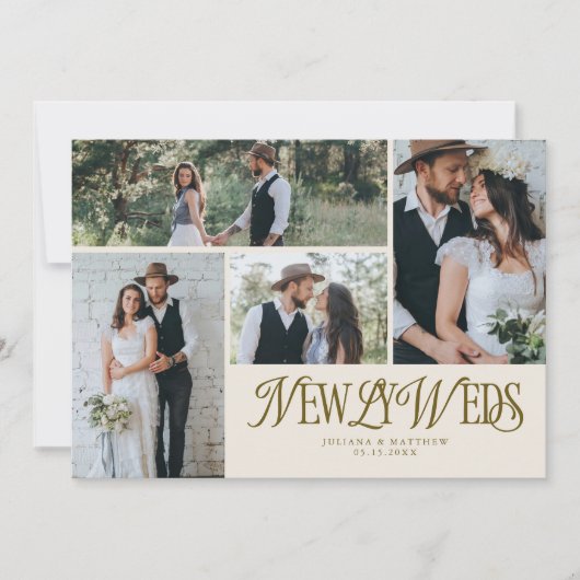 Cream Newlyweds Multi Foto Wedding Ankündigung (Vorderseite)