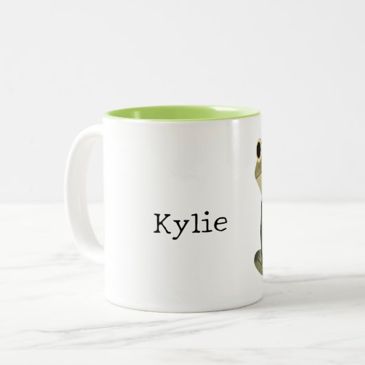 Cream Olive Green Frosch Name Zweifarbige Tasse (Vorderseite Links)