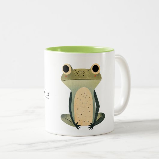 Cream Olive Green Frosch Name Zweifarbige Tasse (VorderseiteRechts)