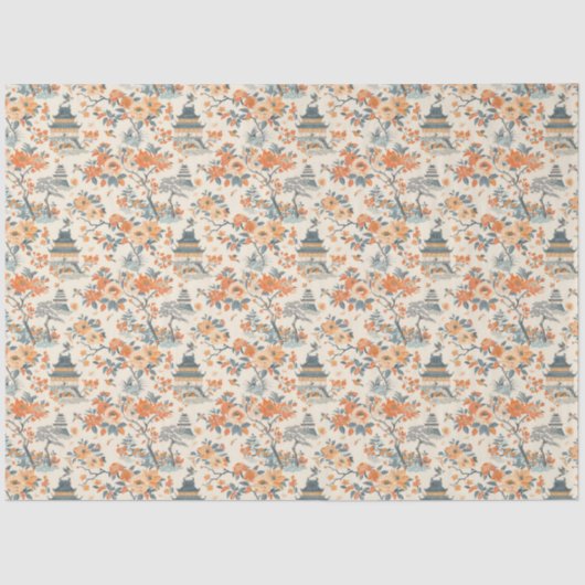 Cream Orange Floral House Chinoiserie Seidenpapier (Vorderseite)