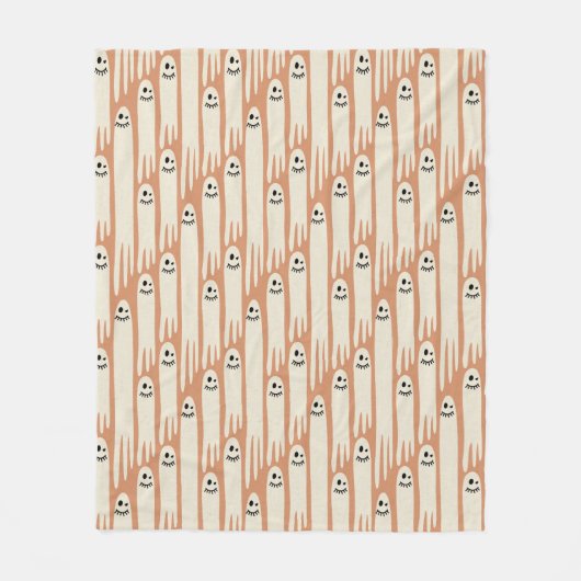 Cream & Orange Ghost Friends Pattern Fleecedecke (Vorderseite)