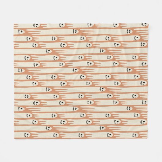 Cream & Orange Ghost Friends Pattern Fleecedecke (Vorderseite (Horizontal))