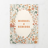 Cream Orange Groovy Wildblume All in One Wedding Dreifach Gefaltete Einladung (Cover)