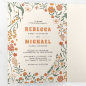 Cream Orange Groovy Wildblume All in One Wedding Dreifach Gefaltete Einladung (Innen Erste Seite)