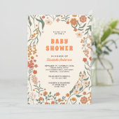 Cream Orange Groovy Wildblume Babydusche Einladung (Stehend Vorderseite)