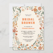 Cream Orange Groovy Wildblume Brautparty Einladung (Vorderseite)