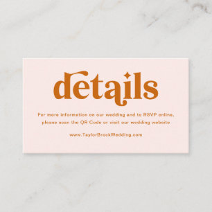 Cream Orange Retro 70er Boho Wedding Website Begleitkarte
