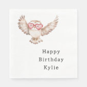 Cream Owl Heart Brillen Geburtstag Serviette (Vorderseite)