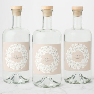 Cream Pampas Grass Charcoal Floral Wedding Gin Alkoholflaschenetikett