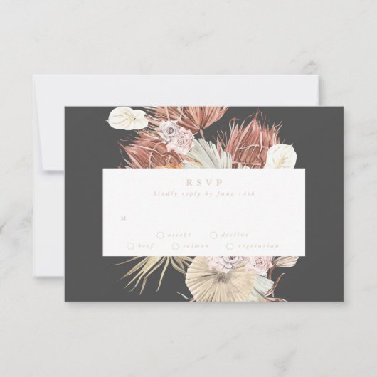 Cream Pampas Grass Floral Charcoal Jungle Wedding RSVP Karte (Vorderseite)