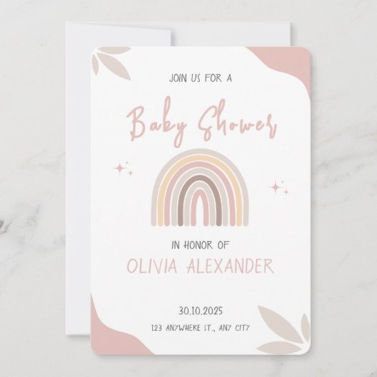 Cream Pastel Einfache Minimalistische Babydusche Einladung (Vorderseite)