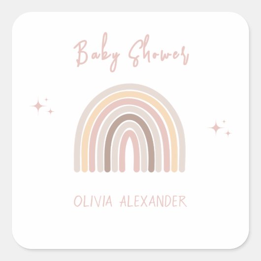 Cream Pastel Einfache Minimalistische Babydusche Quadratischer Aufkleber (Vorderseite)