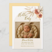 Cream Pastel Getrocknete Blume Hallo Baby Ankündigung (Vorne/Hinten)
