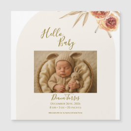 Cream Pastel Getrocknete Blume Hallo Baby Magnetkarte