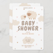 Cream Pastel Illustrative Baby Dusche Einladung (Vorne/Hinten)