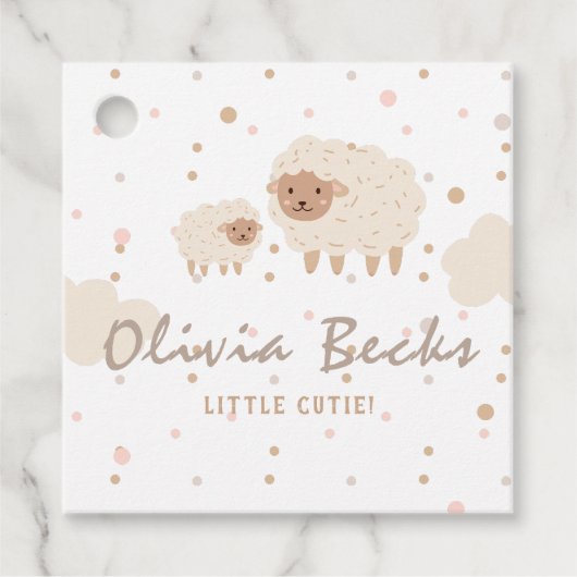 Cream Pastel Illustrative Baby Dusche Geschenkanhänger (Vorderseite)