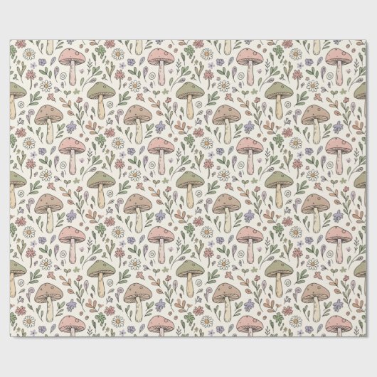 Cream Pastel Mushroom Fungi Seamless Pattern Geschenkpapier (Flach)