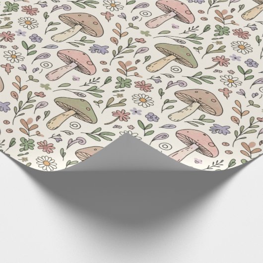 Cream Pastel Mushroom Fungi Seamless Pattern Geschenkpapier (Ecke)