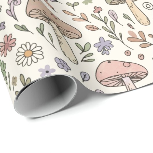 Cream Pastel Mushroom Fungi Seamless Pattern Geschenkpapier (Rolleneckpunkt)