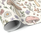 Cream Pastel Pilz Fungi Nahtloses Muster Geschenkpapier (Rolleneckpunkt)