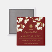 Cream Peach Blossom chinesische Hochzeit retten da Magnet (Vorderseite/Rückseite)