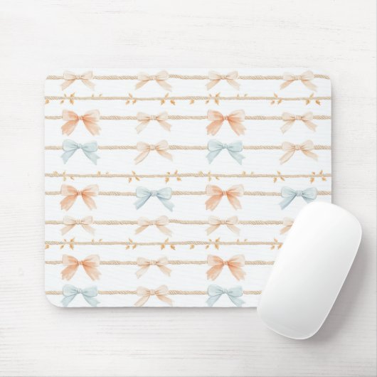 Cream Peach Blue Bows Mousepad (Mit Mouse)
