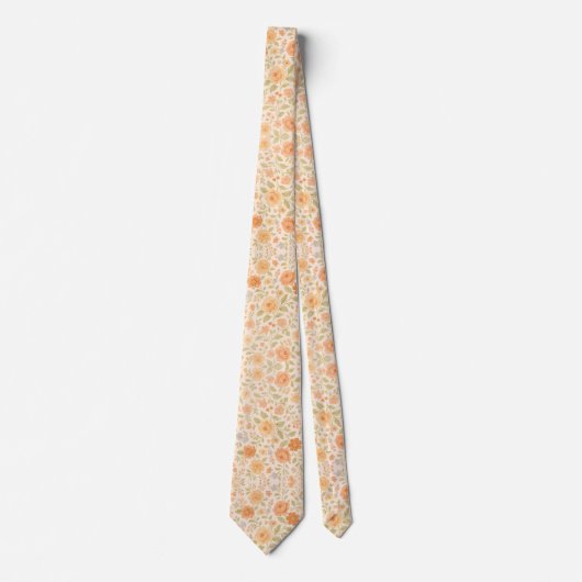 Cream & Peach Floral Pattern Krawatte (Vorderseite)