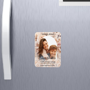 Cream peach Rose Foto Bogen Hochzeit Speichern Sie Magnet