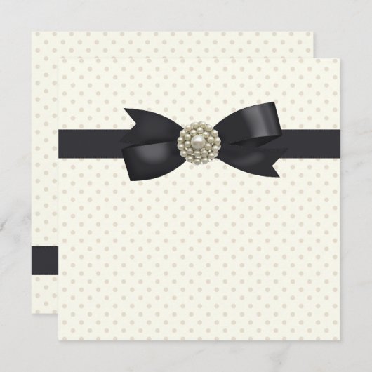 Cream Pearl Bow Black Krawatte Party und Event Einladung (Vorne/Hinten)