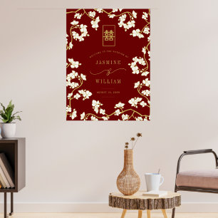 Cream Pfirsich/Pflaume Blüten Doppel Glück Hochzei Poster