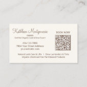 Cream Photo Script QR Code Lashes and Brows Visitenkarte (Rückseite)