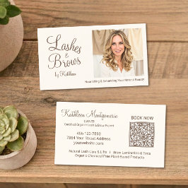 Cream Photo Script QR Code Wimpern und Augenbrauen Visitenkarte