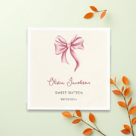 Cream Pink Bow Girl Sweet 16 Birthday Party Serviette
