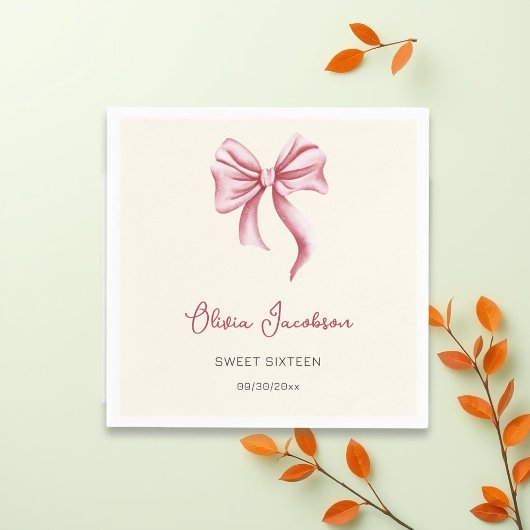 Cream Pink Bow Girl Sweet 16 Birthday Party Serviette