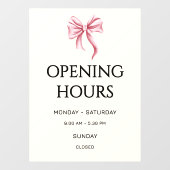 Cream Pink Bow Opening Hours Small Business Fensteraufkleber (Blatt)