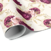 Cream Pink Burgundy Floral Geschenkpapier (Rolleneckpunkt)