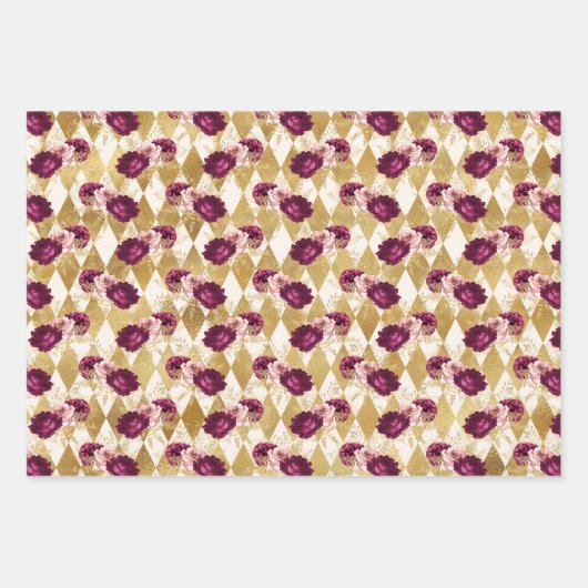 Cream Pink Burgundy Floral Geschenkpapier Set (Vorderseite 2)