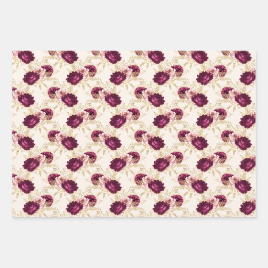 Cream Pink Burgundy Floral Geschenkpapier Set (Vorderseite)