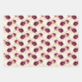 Cream Pink Burgundy Floral Gold Glitz Geschenkpapier Set (Vorderseite)