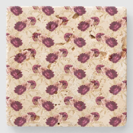 Cream Pink Burgundy Floral Steinuntersetzer (Vorderseite)