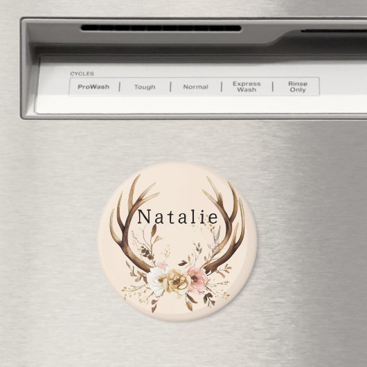 Cream Pink Floral Deer Antlers Personalisiert Magnet (In Situ (Geschirrspüler))